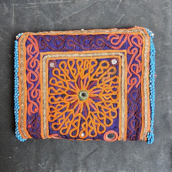 Kuchi Embroidered Pouch Wallet Central Asian Handmade Beaded Snap w/Mirror - Picture 9 of 9